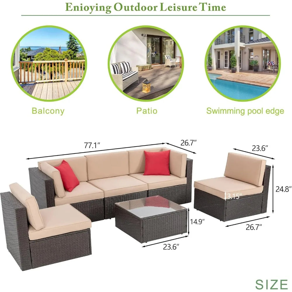 6 Piece Patio Furniture Sets, Wicker Rattan Outdoor Cushions