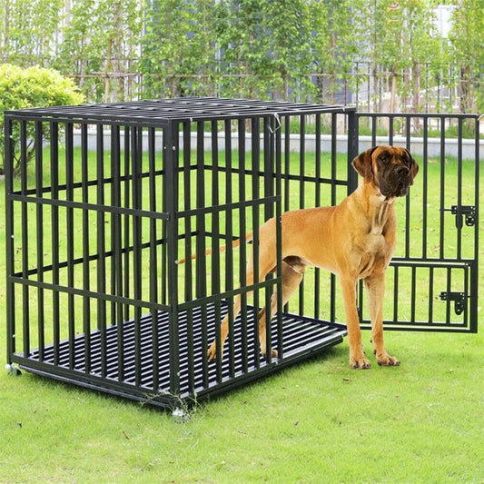 Dog Crate with Lockable Wheels and Tray