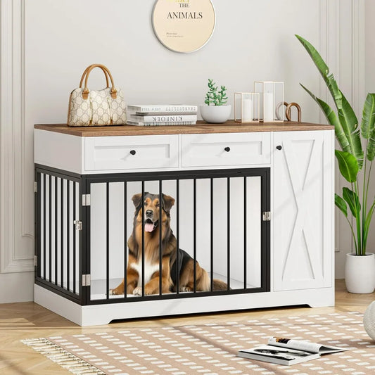 Wooden Dog Crate Kennel Pet Feeder Station