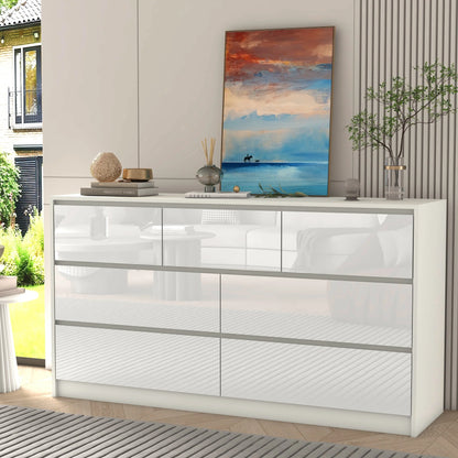 55 Inch Modern Dresser, Large Wood Drawer, White/Black