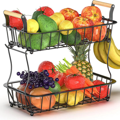 2/3-Tier Metal Wire Basket - Perfect for Fruits, Vegetables & Bread