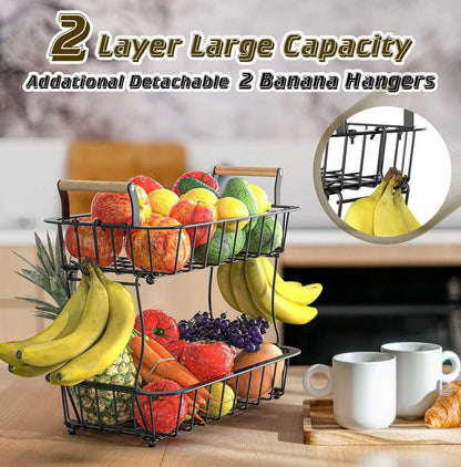 2/3-Tier Metal Wire Basket - Perfect for Fruits, Vegetables & Bread