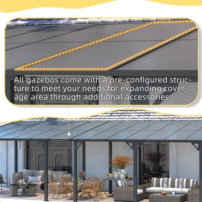 10' x 12' Outdoor Pergola Gazebo, Metal Awnings Gazebos