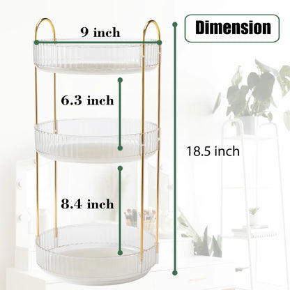 Rotating Makeup Organizer for 3 Tier Perfume Cosmetics Tray