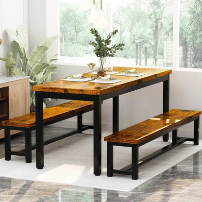 Dining table set with 2 benches