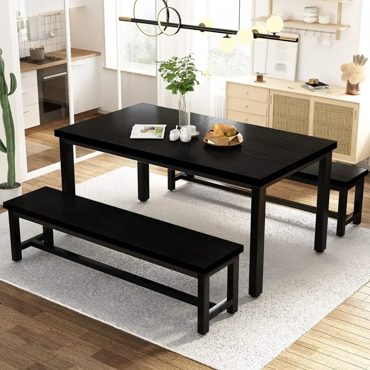 Dining table set with 2 benches