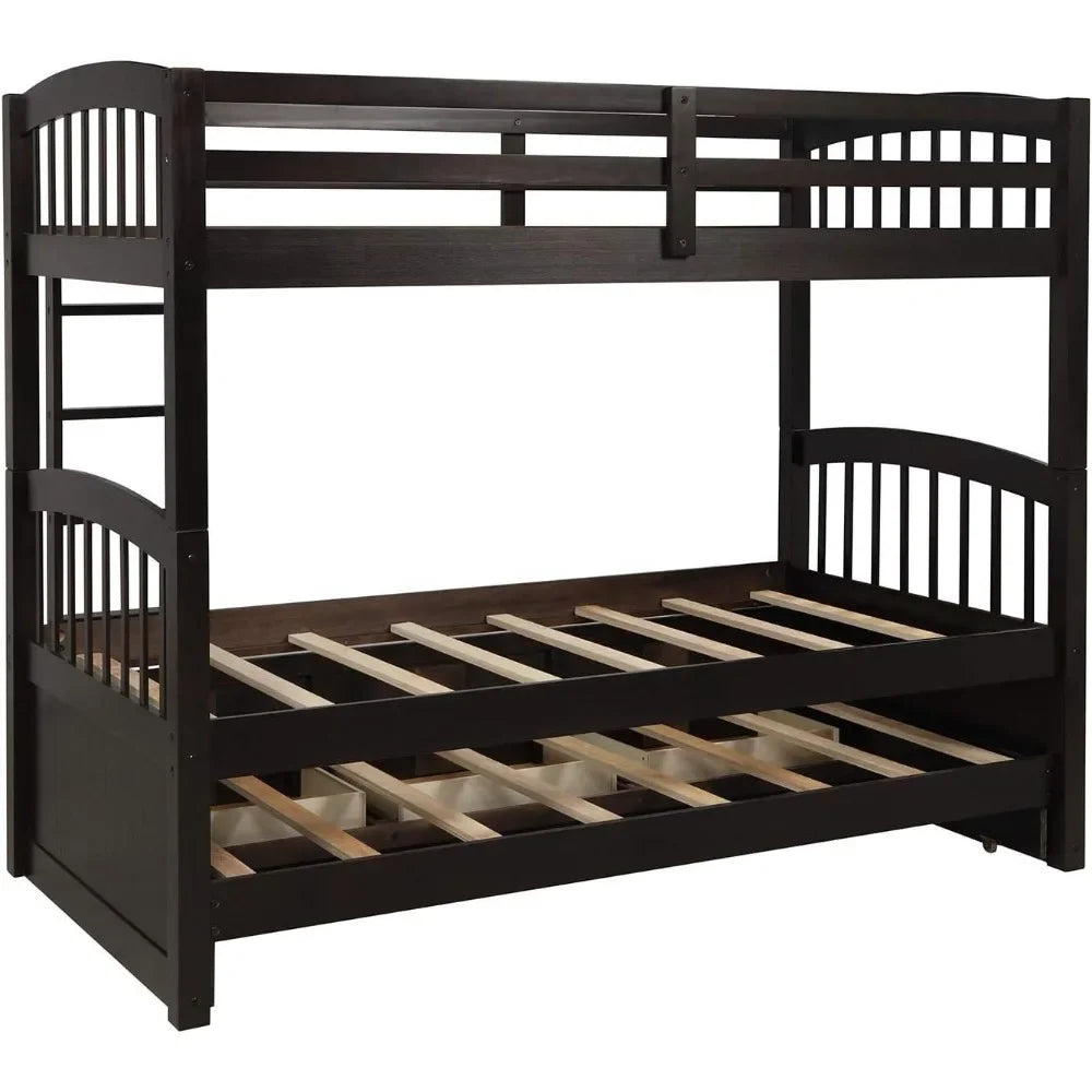 Bunk Bed, Ladder, Twin Trundle Bed with 3 Drawers for Bedroom