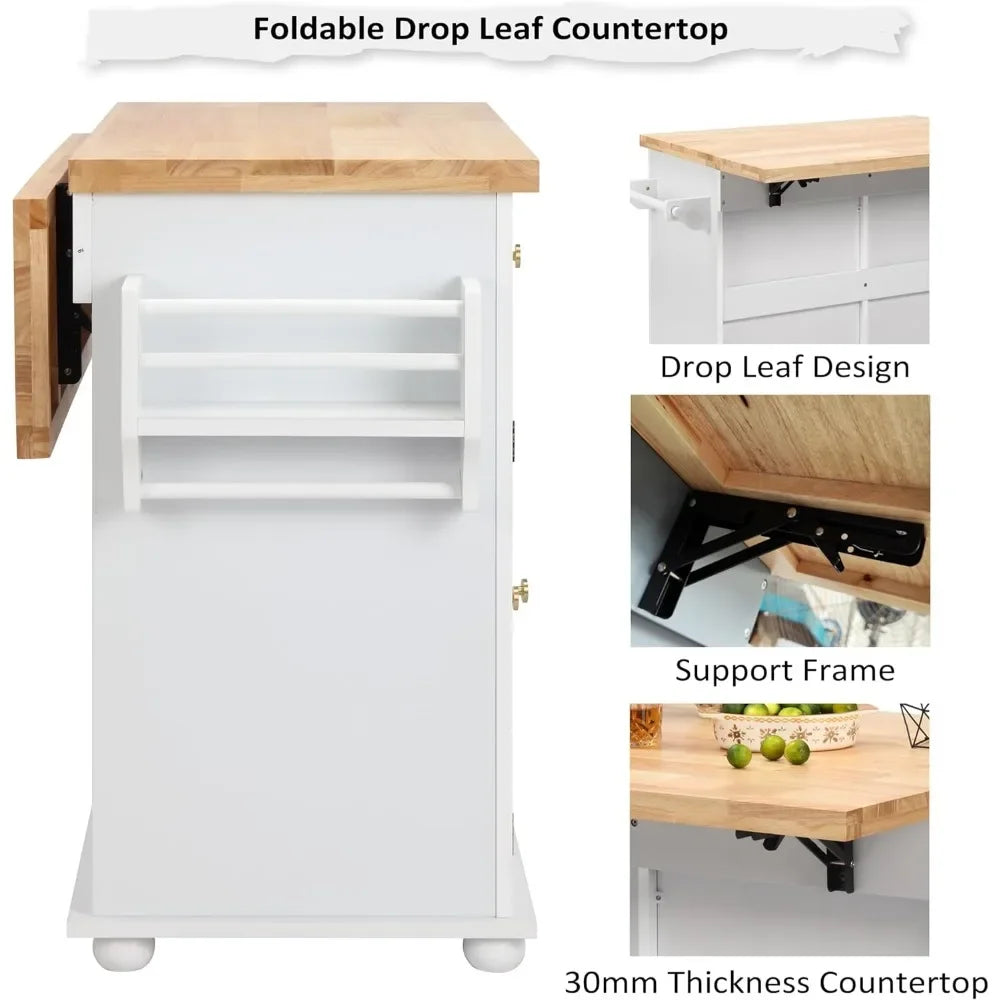 Rolling Kitchen Island With Drop Leaf, Storage