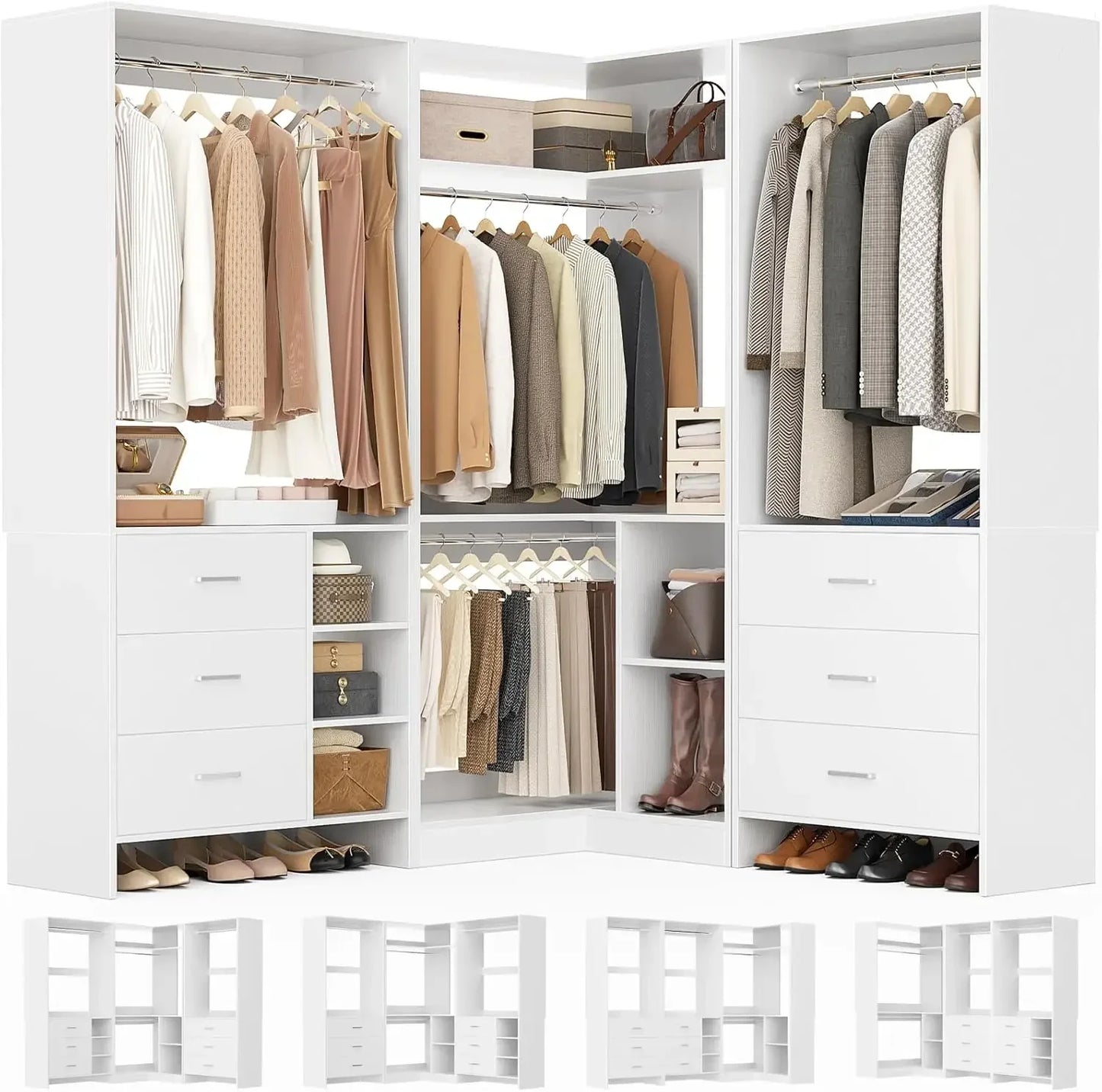 92.6" L-Shaped Walk-In Wardrobe Organizer