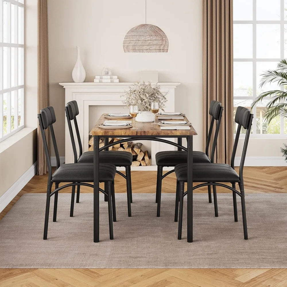 4-person Dining Table Set with Cushioned Chairs