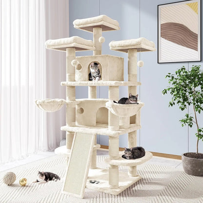 68 Inch Cat Treehouse with toys perch