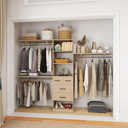 Wardrobe, Wood Closet System With 3 Drawers White