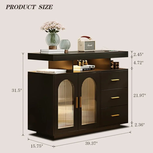 Coffee Bar buffet Cabinet, Wood Table with Shelf