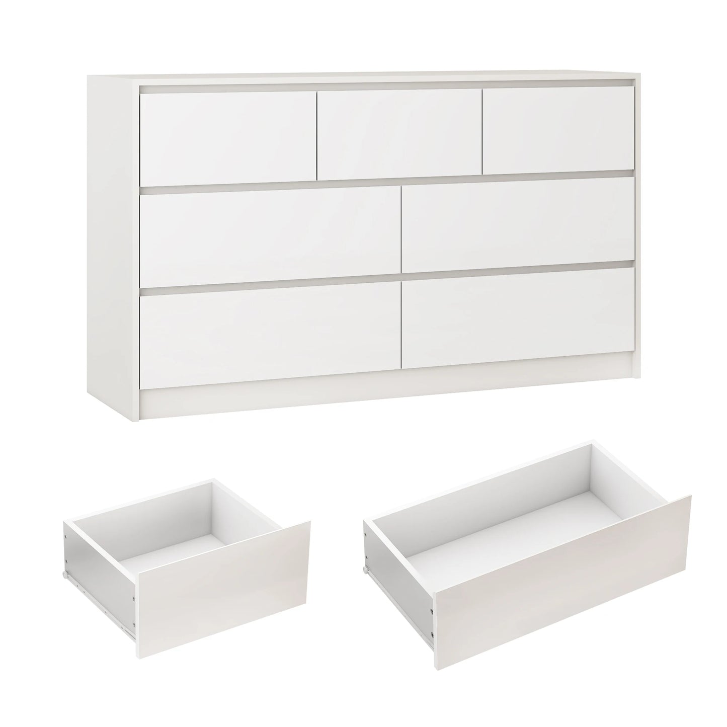 55 Inch Modern Dresser, Large Wood Drawer, White/Black