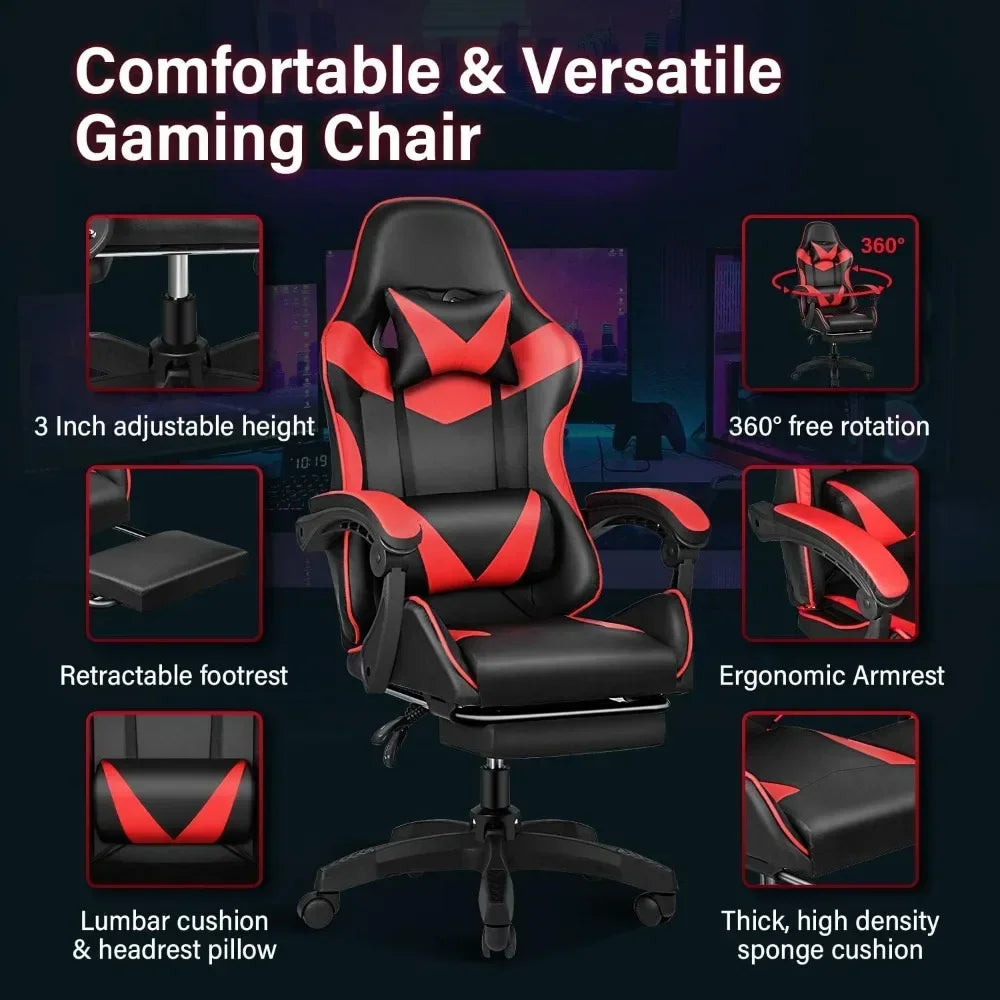 Gaming Adjustable Swivel Racing Office Chair with Footrest