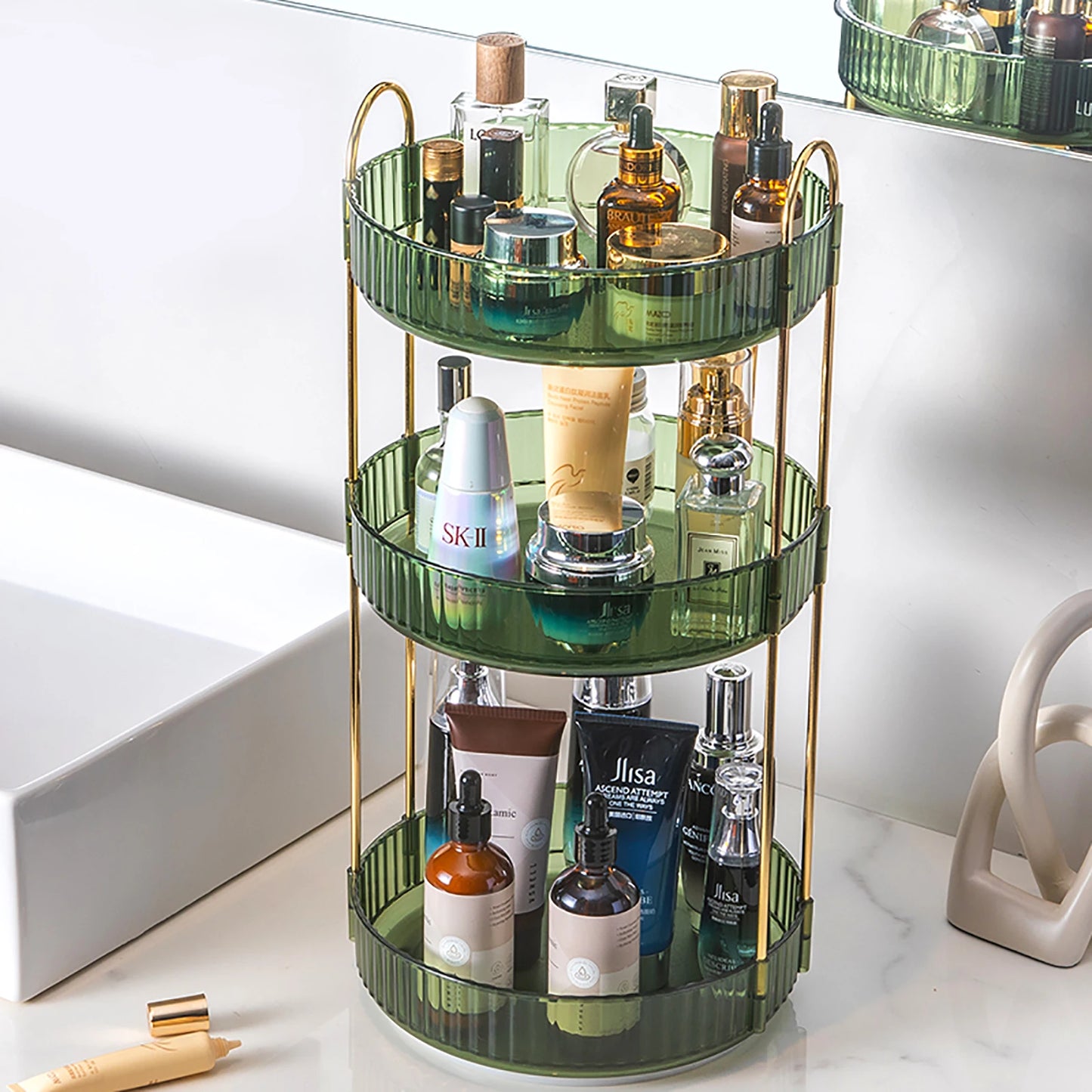 Rotating Makeup Organizer for 3 Tier Perfume Cosmetics Tray