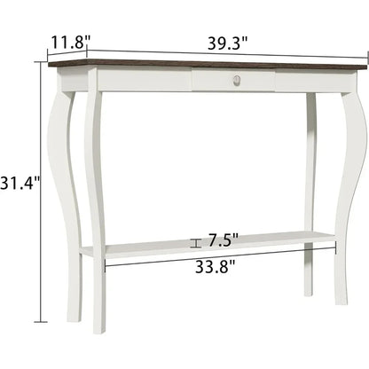 Narrow Farmhouse Table with Drawer