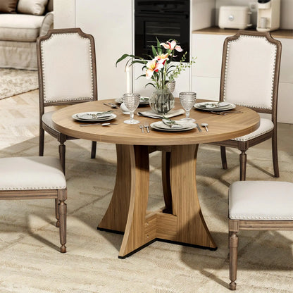 Round Wooden Marble Pattern Dinner Room Table