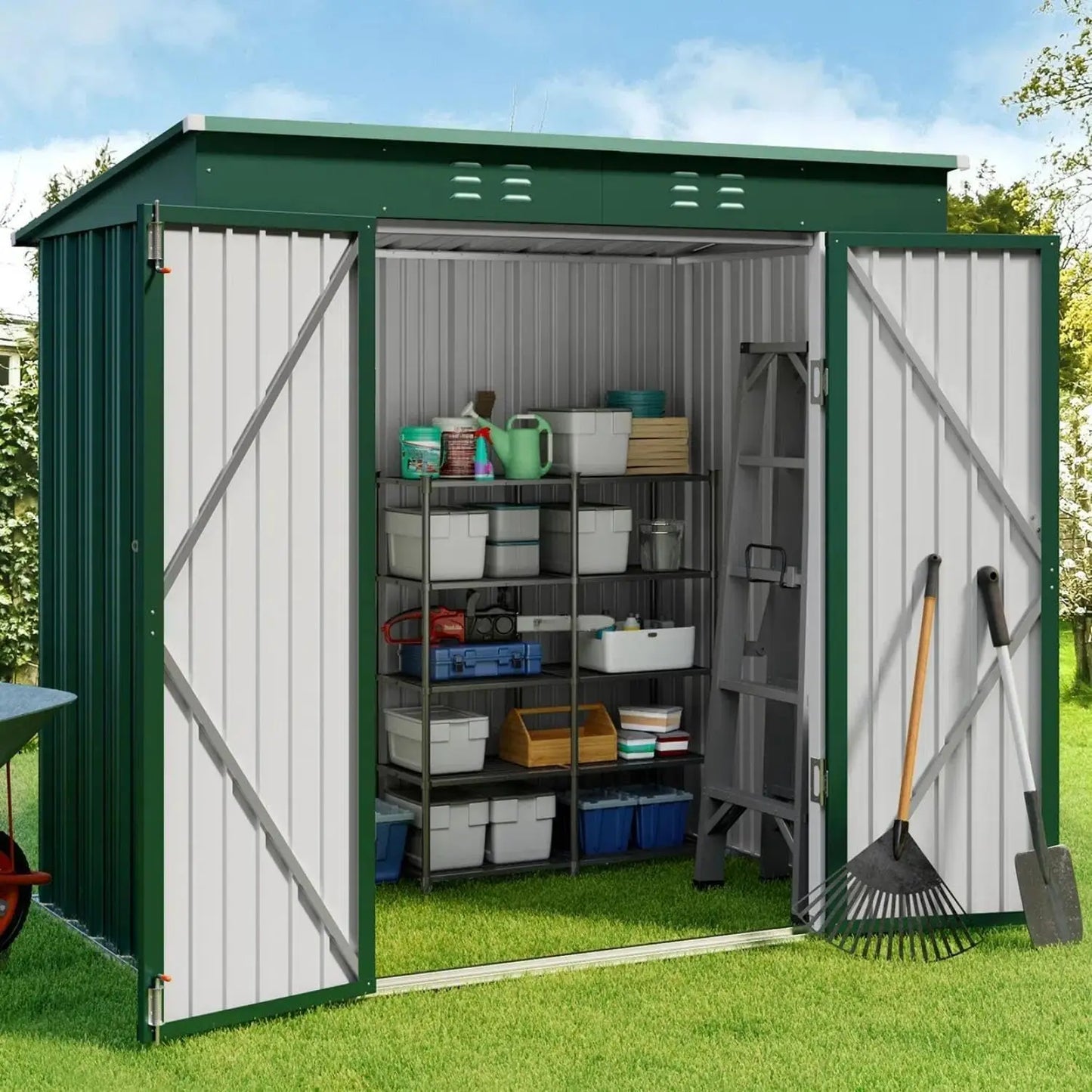 6' x 4' Outdoor Storage Shed with Double Lockable Doors