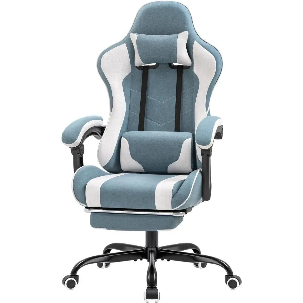 Racing Gamer Chair (Green) Massage Lumbar Support Computer Armchair