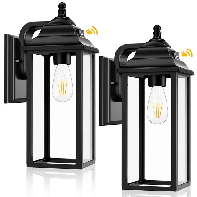 2 Outdoor Porch Light Wall Lantern-Black