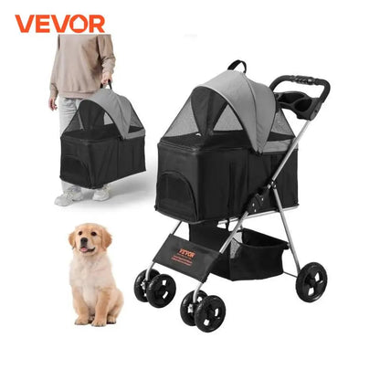 VEVOR 35lbs 4 Wheels Pet Dog Stroller with Storage