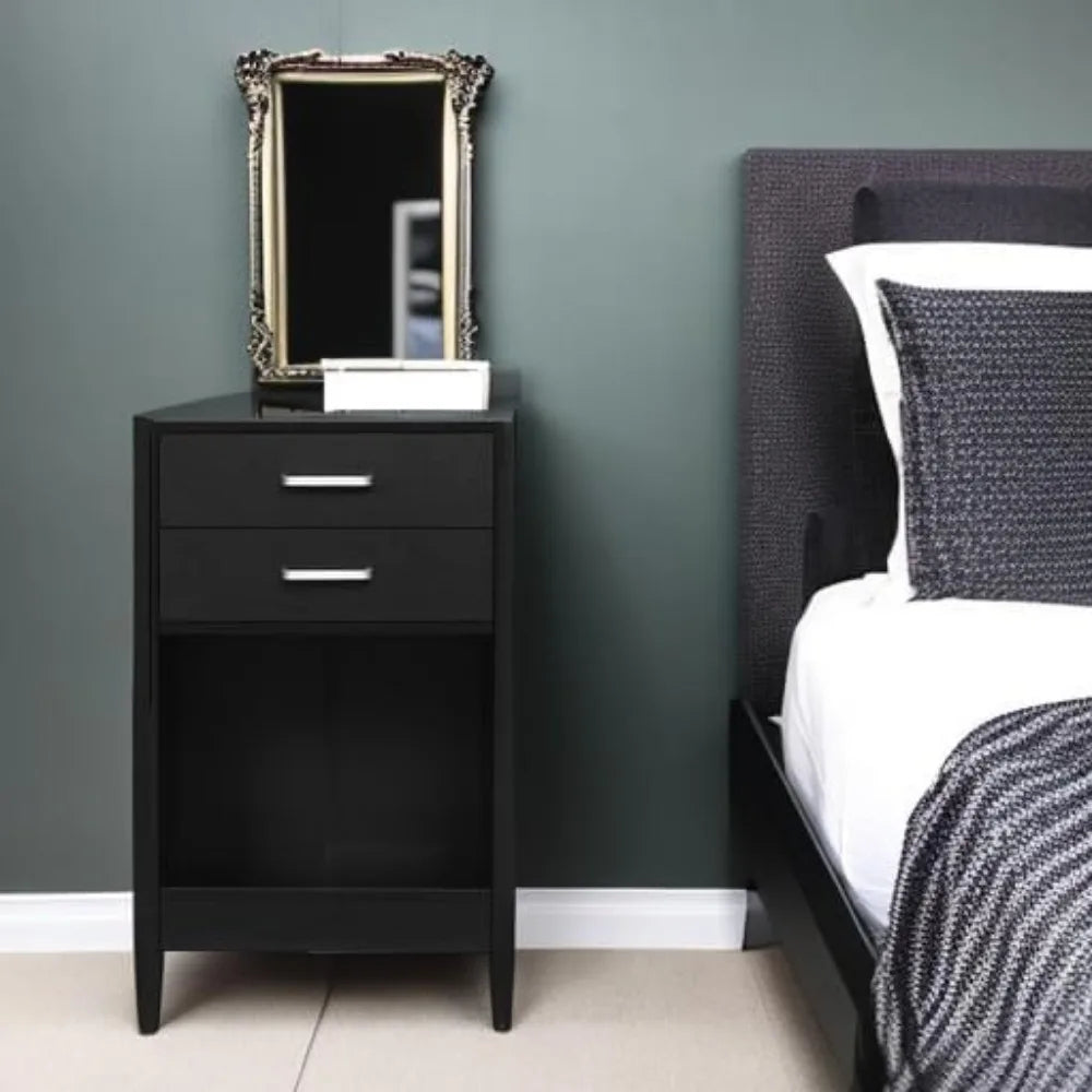 Black Nightstand with Charging Station & Drawers