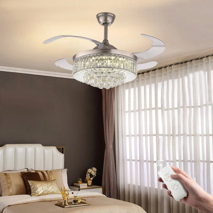 36 Inch Sliver Ceiling Fan with LED Light Crystal Chandelier