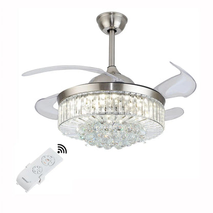 36 Inch Sliver Ceiling Fan with LED Light Crystal Chandelier