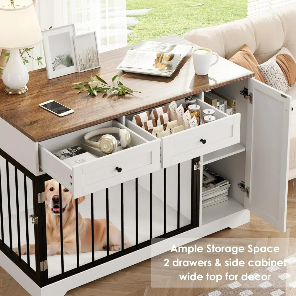 Wooden Dog Crate Kennel Pet Feeder Station