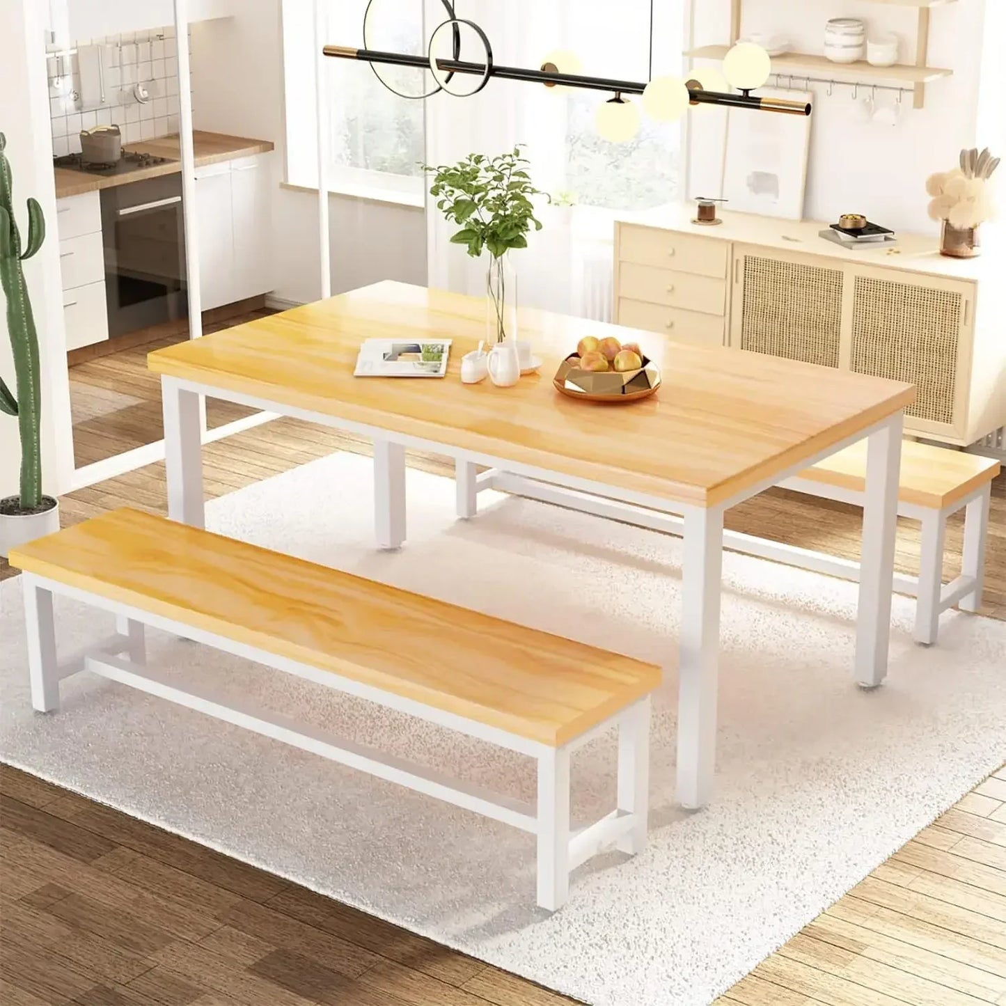 Dining table set with 2 benches