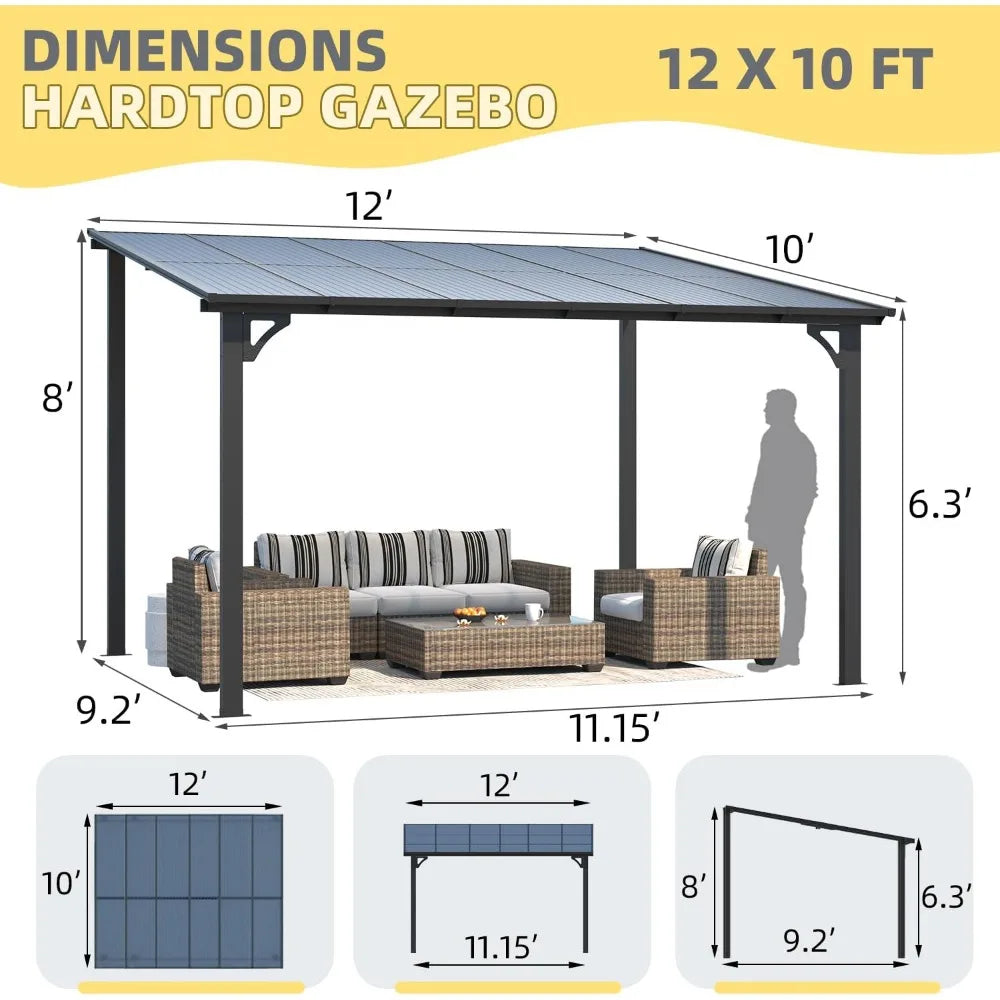 10' x 12' Outdoor Pergola Gazebo, Metal Awnings Gazebos