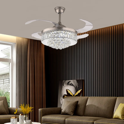 36 Inch Sliver Ceiling Fan with LED Light Crystal Chandelier