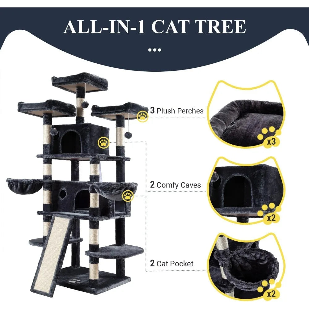 68 Inch Cat Treehouse with toys perch