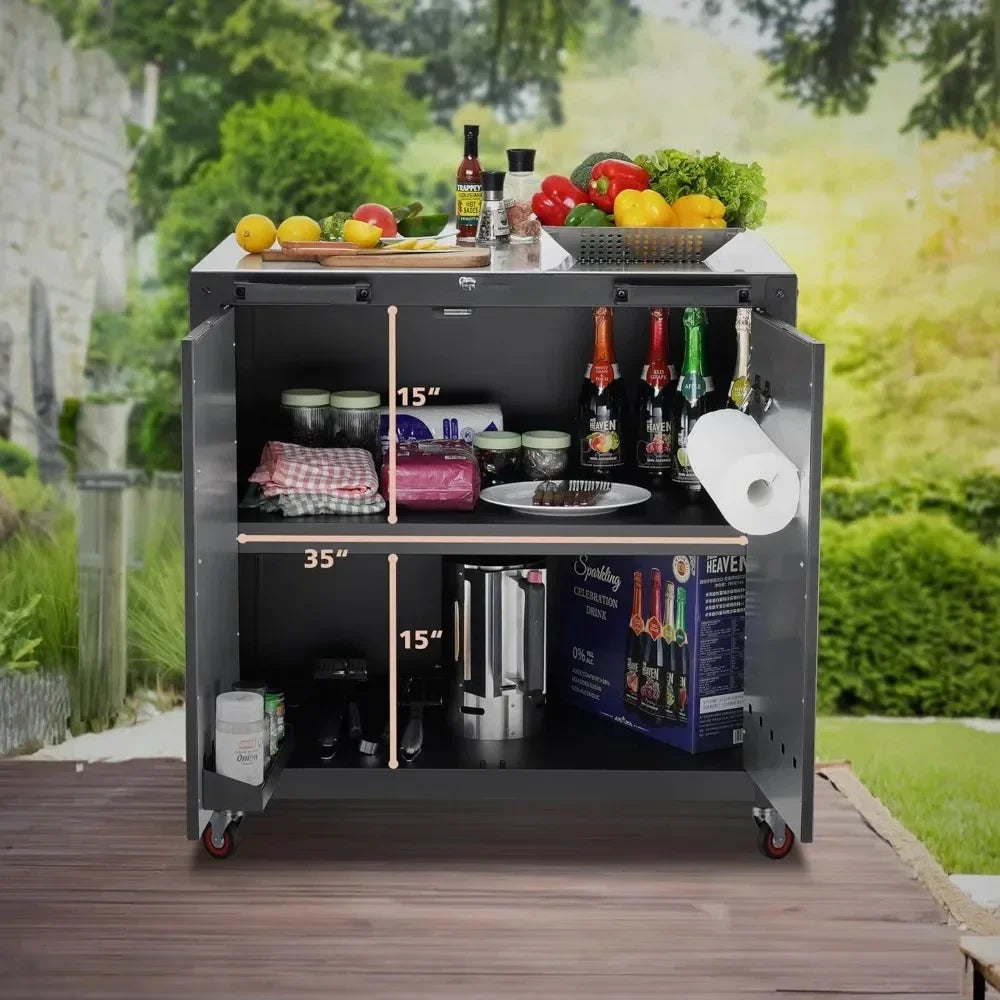 Outdoor Bar, Grill Cart with Storage Station