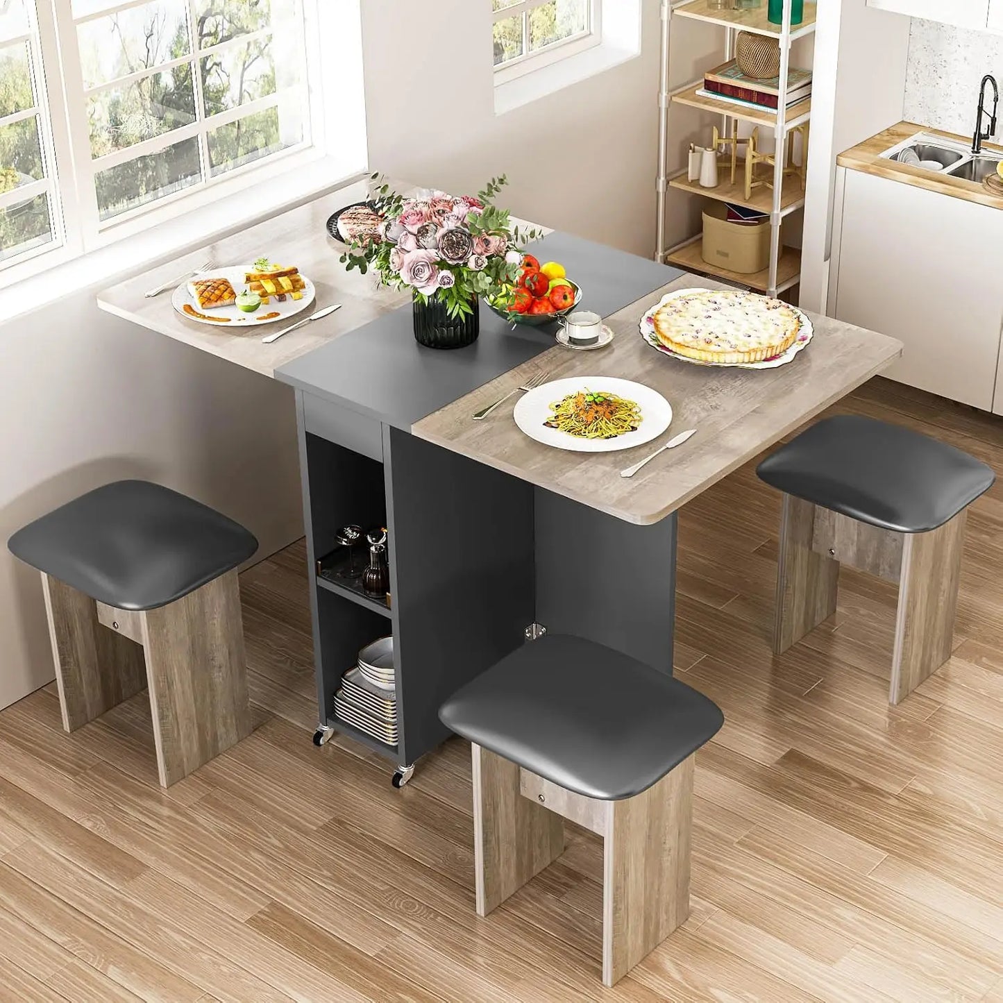 Folding Kitchen Table Set for 4 Easily movable