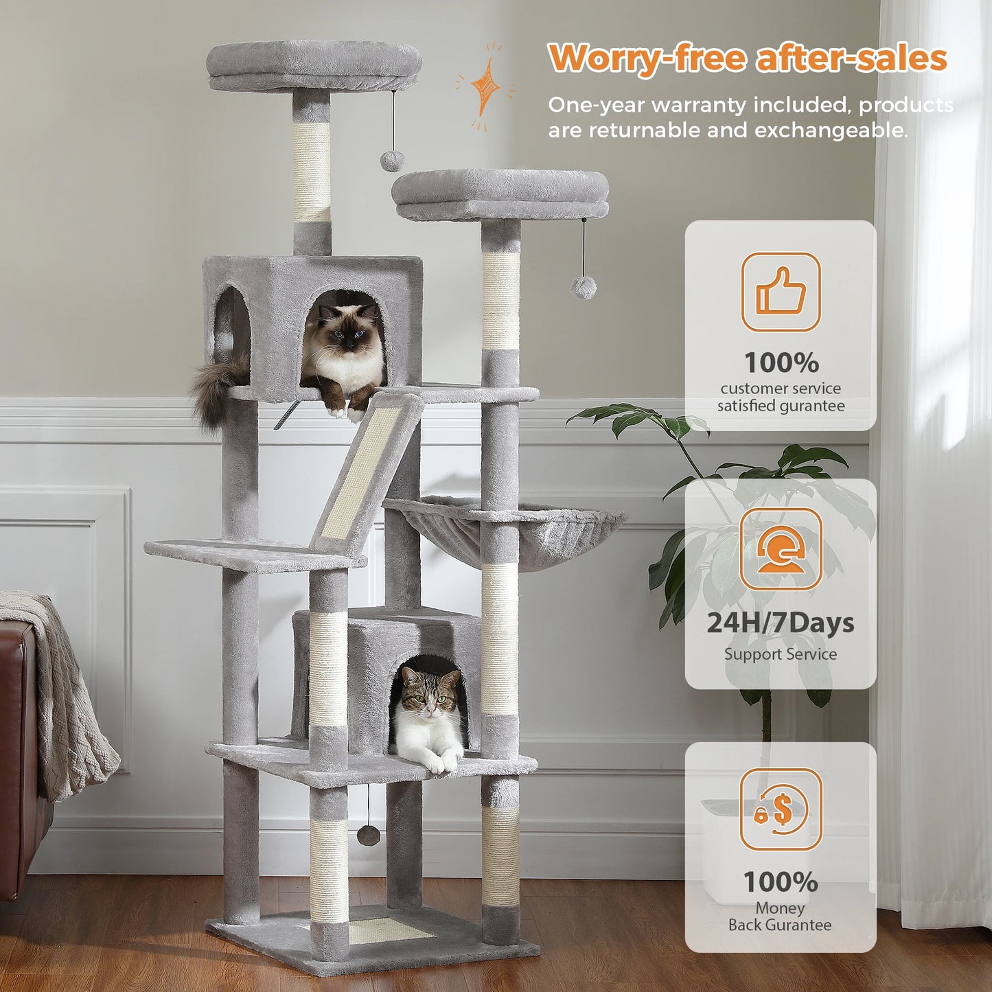 Tall Cat Tower for Indoor Cats with Scratching Posts