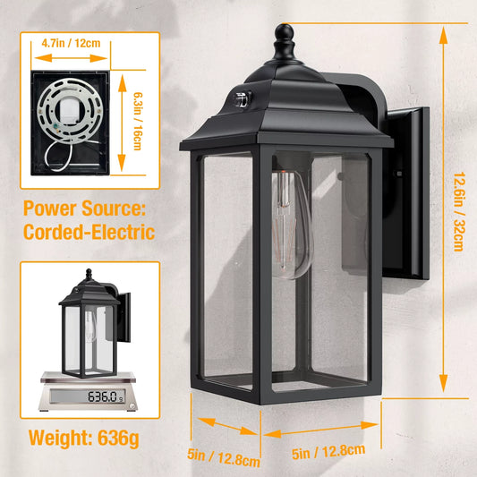 2 Outdoor Porch Light Wall Lantern-Black