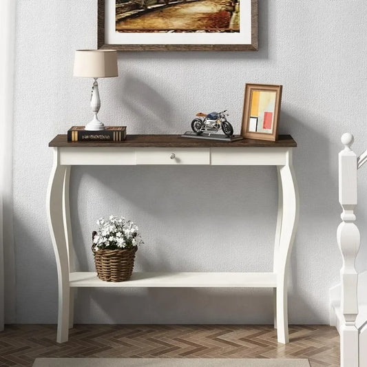 Narrow Farmhouse Table with Drawer