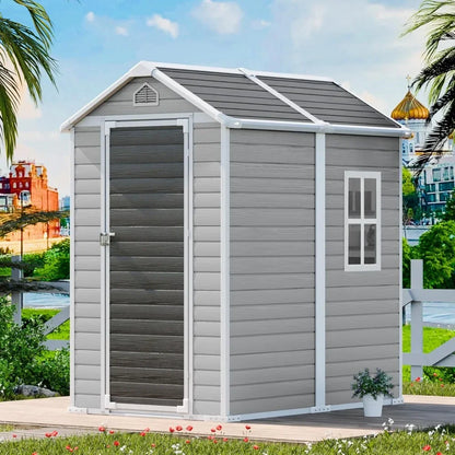 6x4 FT Outdoor Resin Storage Shed, Lockable Door