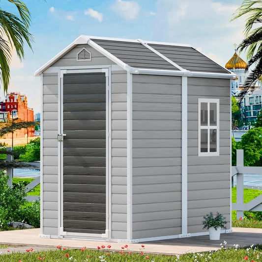 6x4 FT Outdoor Resin Storage Shed, Lockable Door