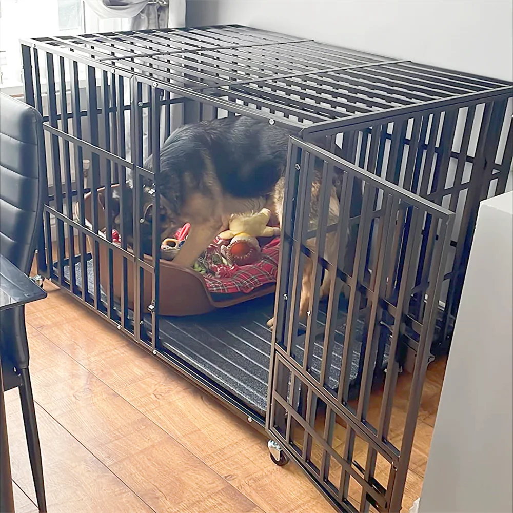 Dog Crate with Lockable Wheels and Tray