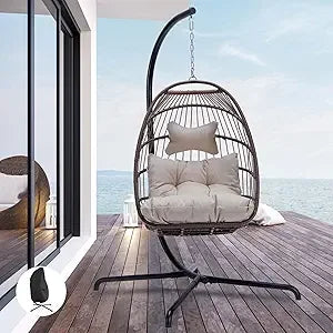 Outdoor Patio Wicker with Stand, Swing Hammock Egg Chair