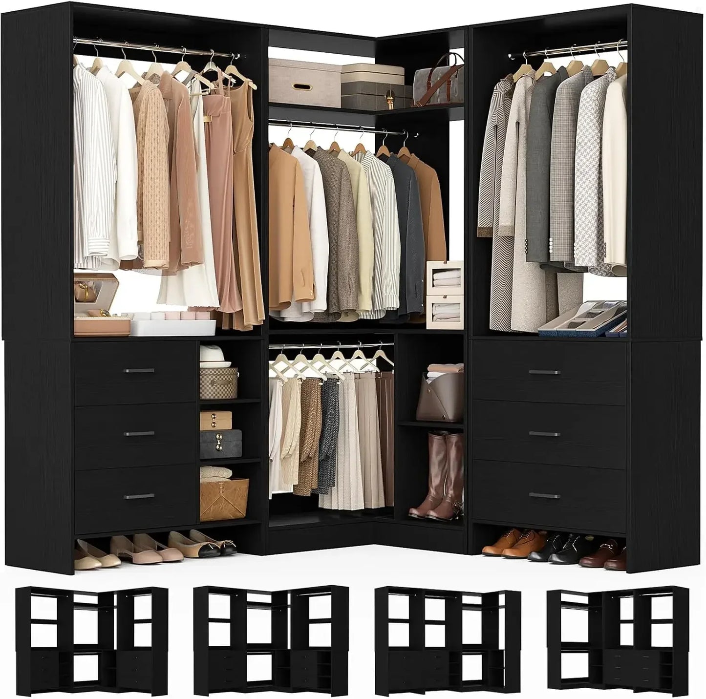 92.6" L-Shaped Walk-In Wardrobe Organizer