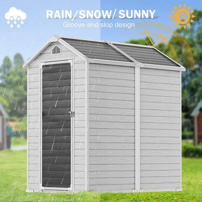 6x4 FT Outdoor Resin Storage Shed, Lockable Door