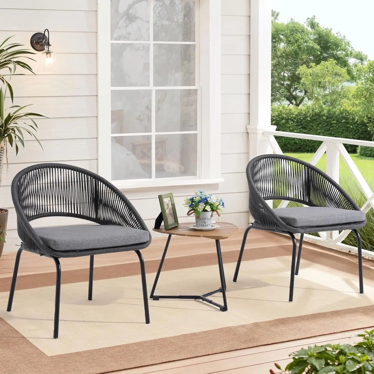 Outdoor Courtyard Furniture Set, Woven Rope with Coffee Table, 3 Pcs