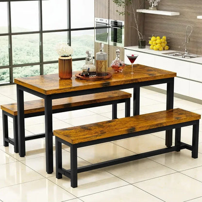 Dining table set with 2 benches