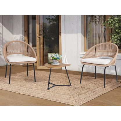 Outdoor Courtyard Furniture Set, Woven Rope with Coffee Table, 3 Pcs