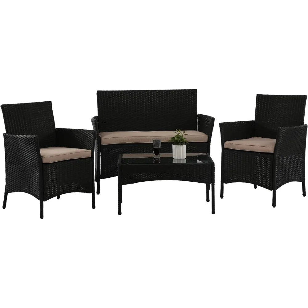 4-Piece Outdoor Wicker Patio Conversation Furniture Set