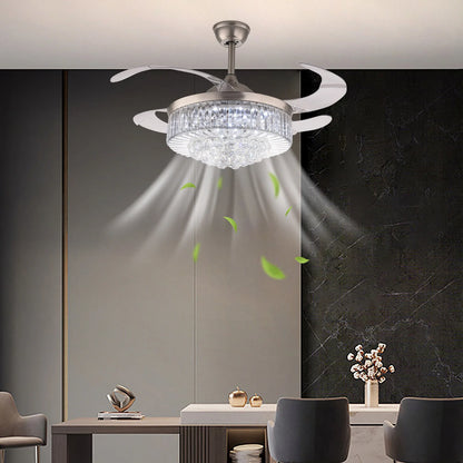 36 Inch Sliver Ceiling Fan with LED Light Crystal Chandelier